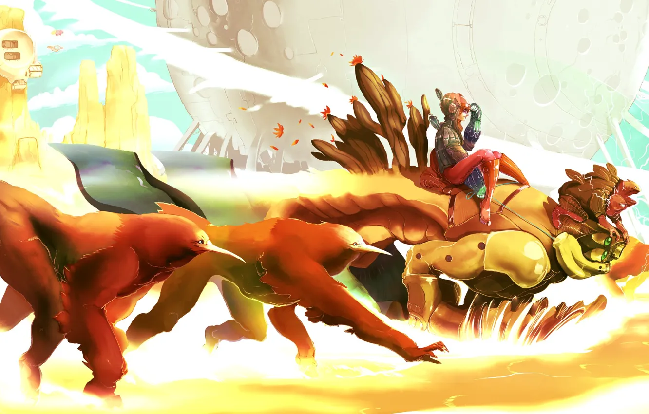 Photo wallpaper girl, desert, rider, beast, ozich