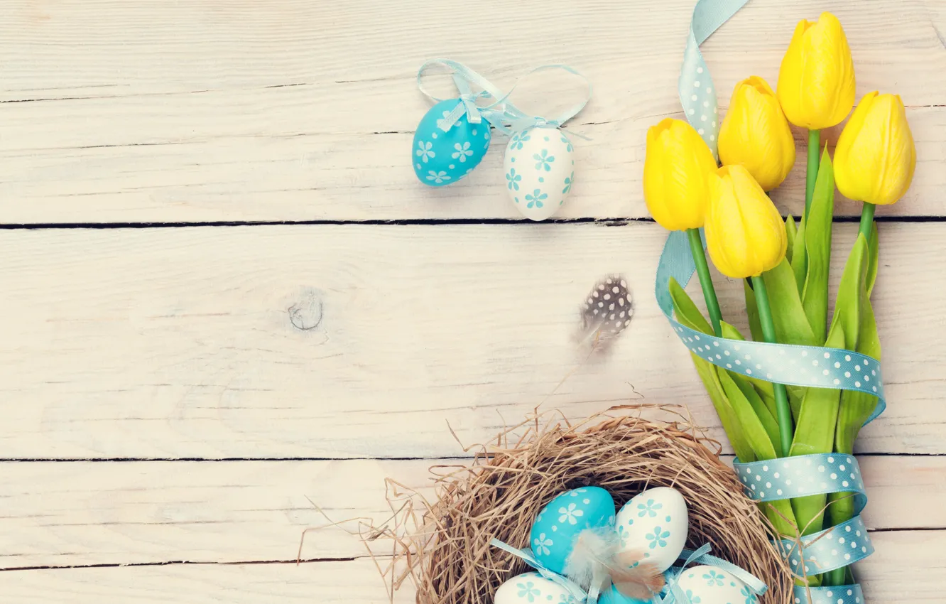 Photo wallpaper colorful, Easter, tulips, tulips, spring, eggs, happy easter, Easter eggs