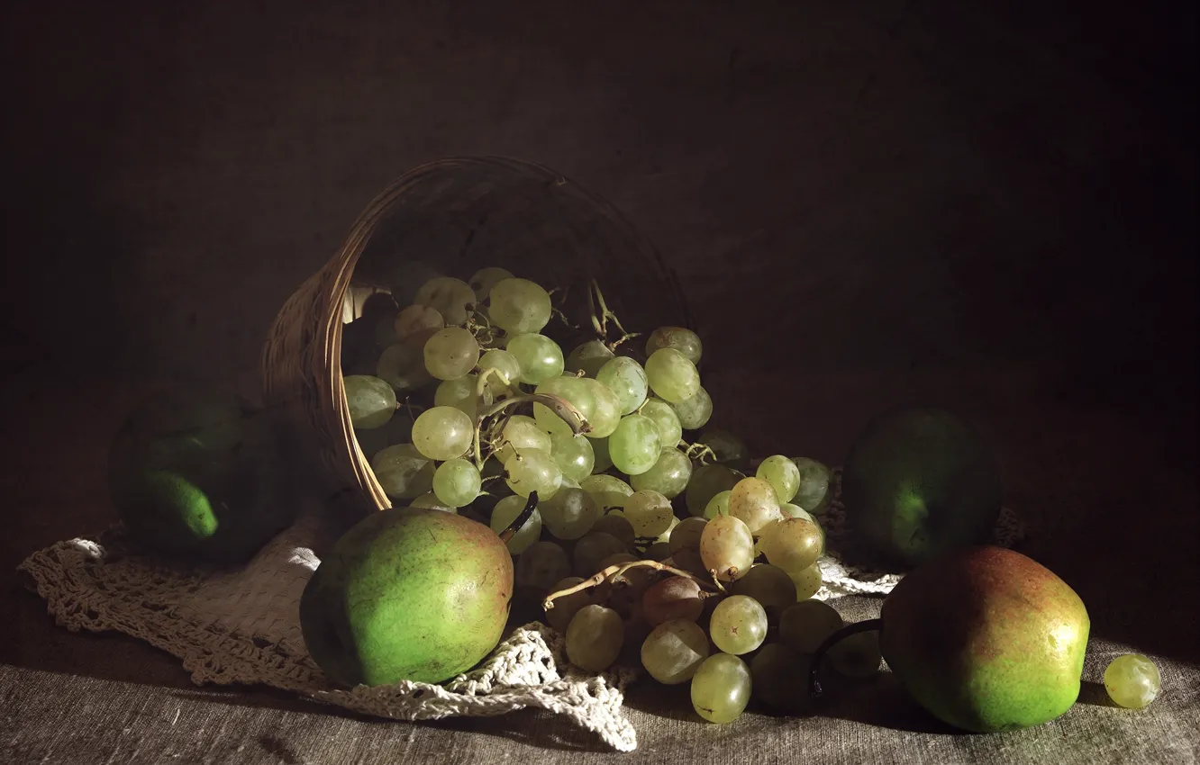 Photo wallpaper light, texture, grapes, still life, pear
