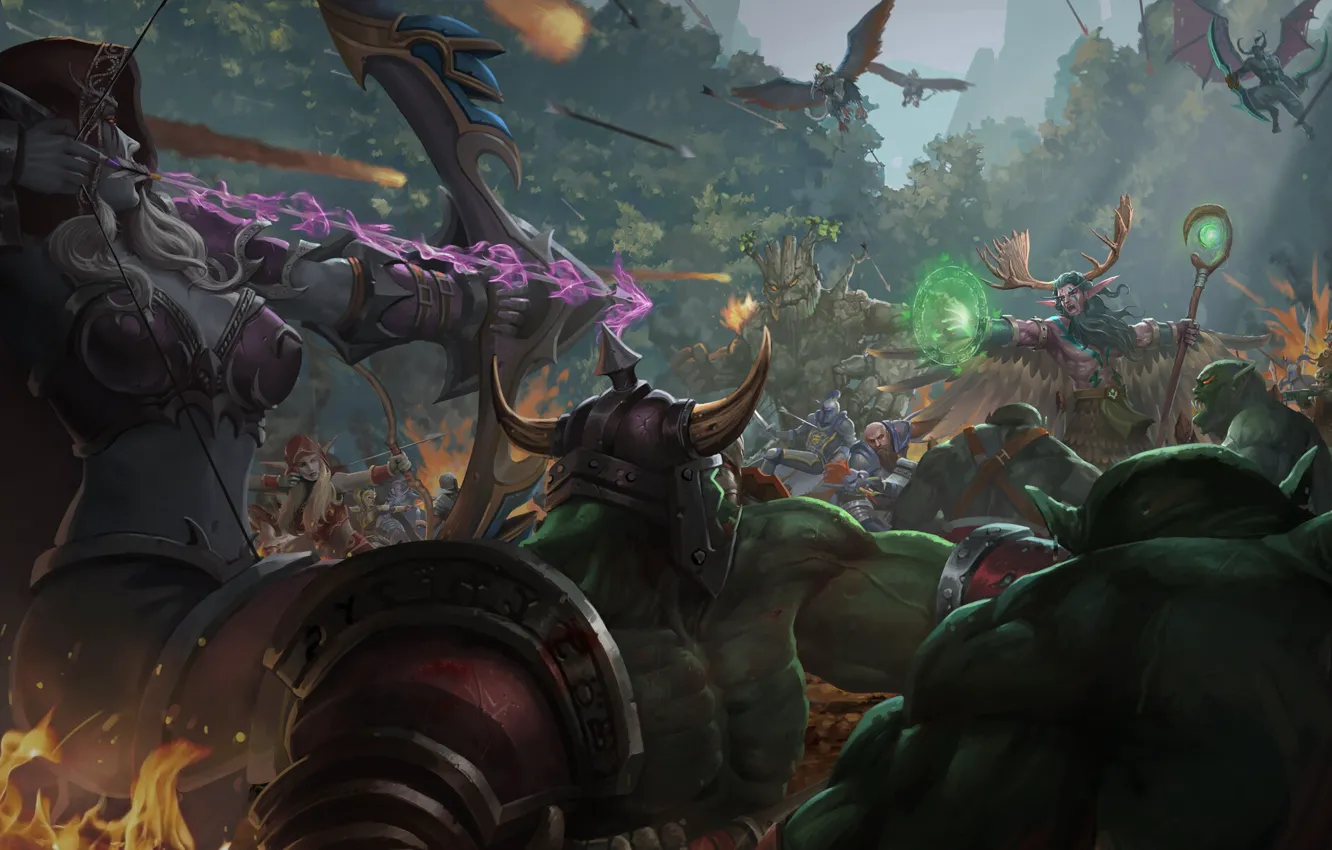 Photo wallpaper fiction, attack, elf, people, art, World of Warcraft, battle, Alliance