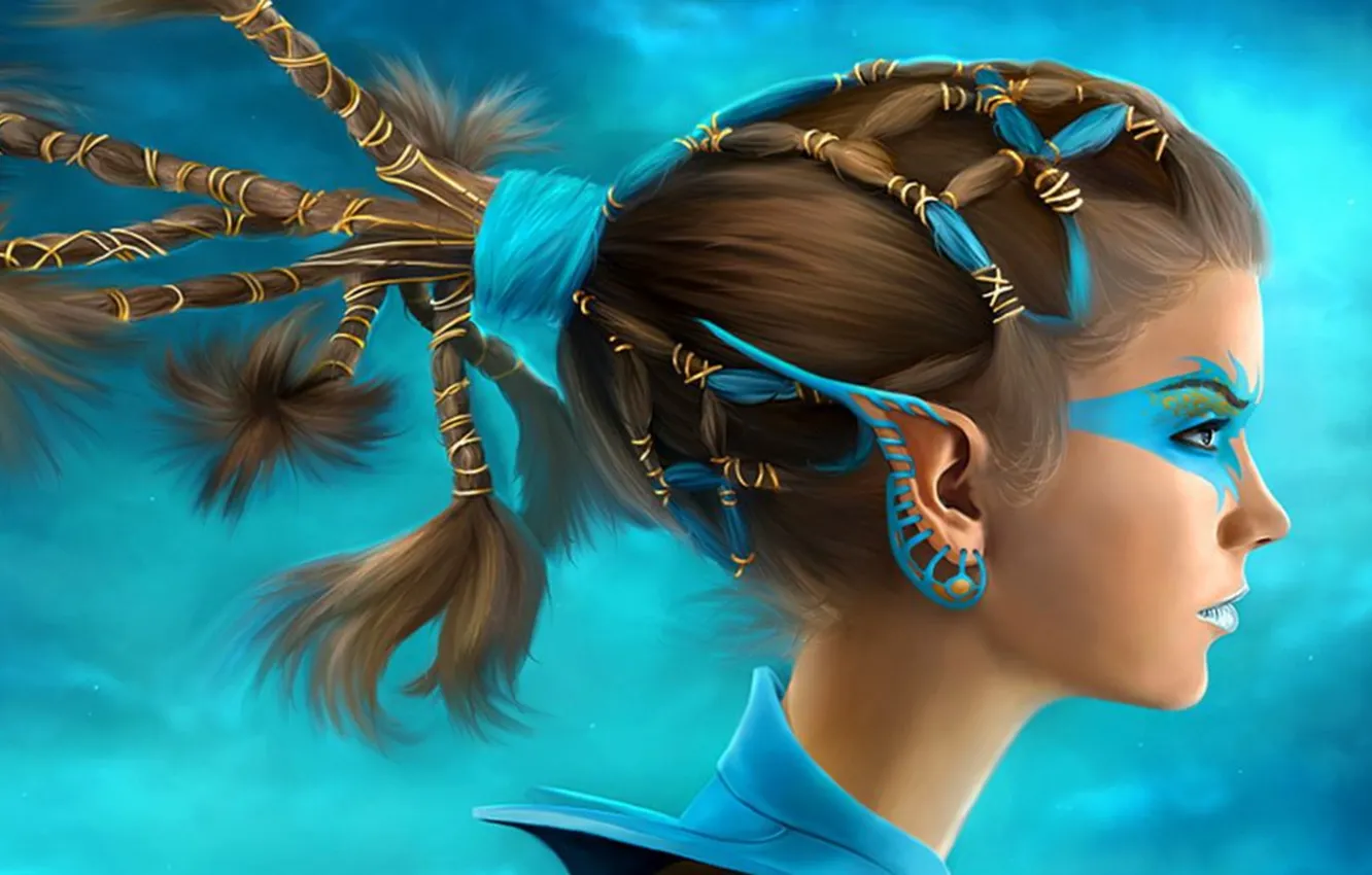 Photo wallpaper girl, art, blue eyes, ears, hairstyle
