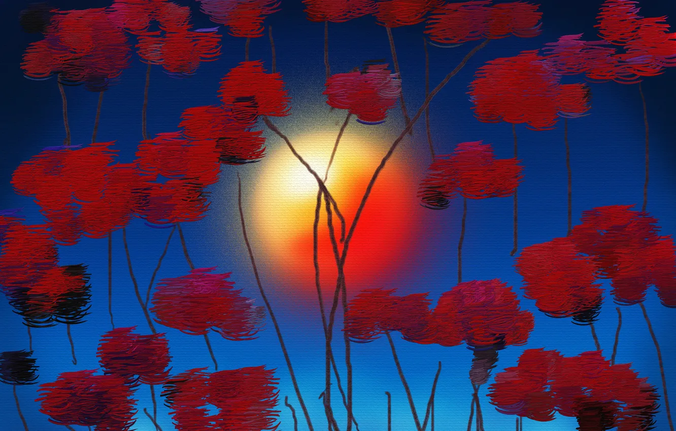 Photo wallpaper the sun, flowers, abstraction, paint, picture, canvas