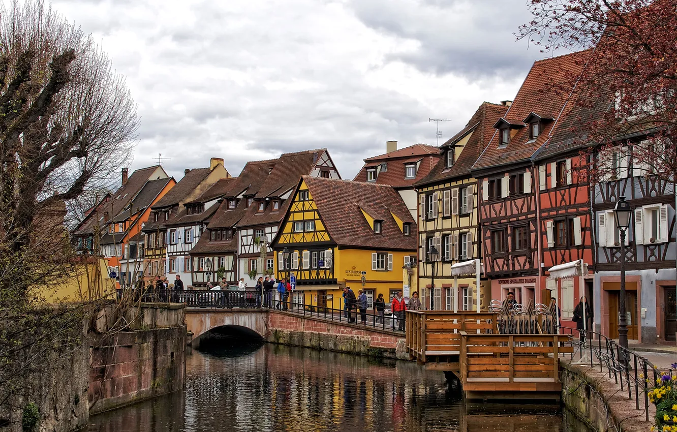 Photo wallpaper bridge, people, France, home, channel, Alsace, Colmar