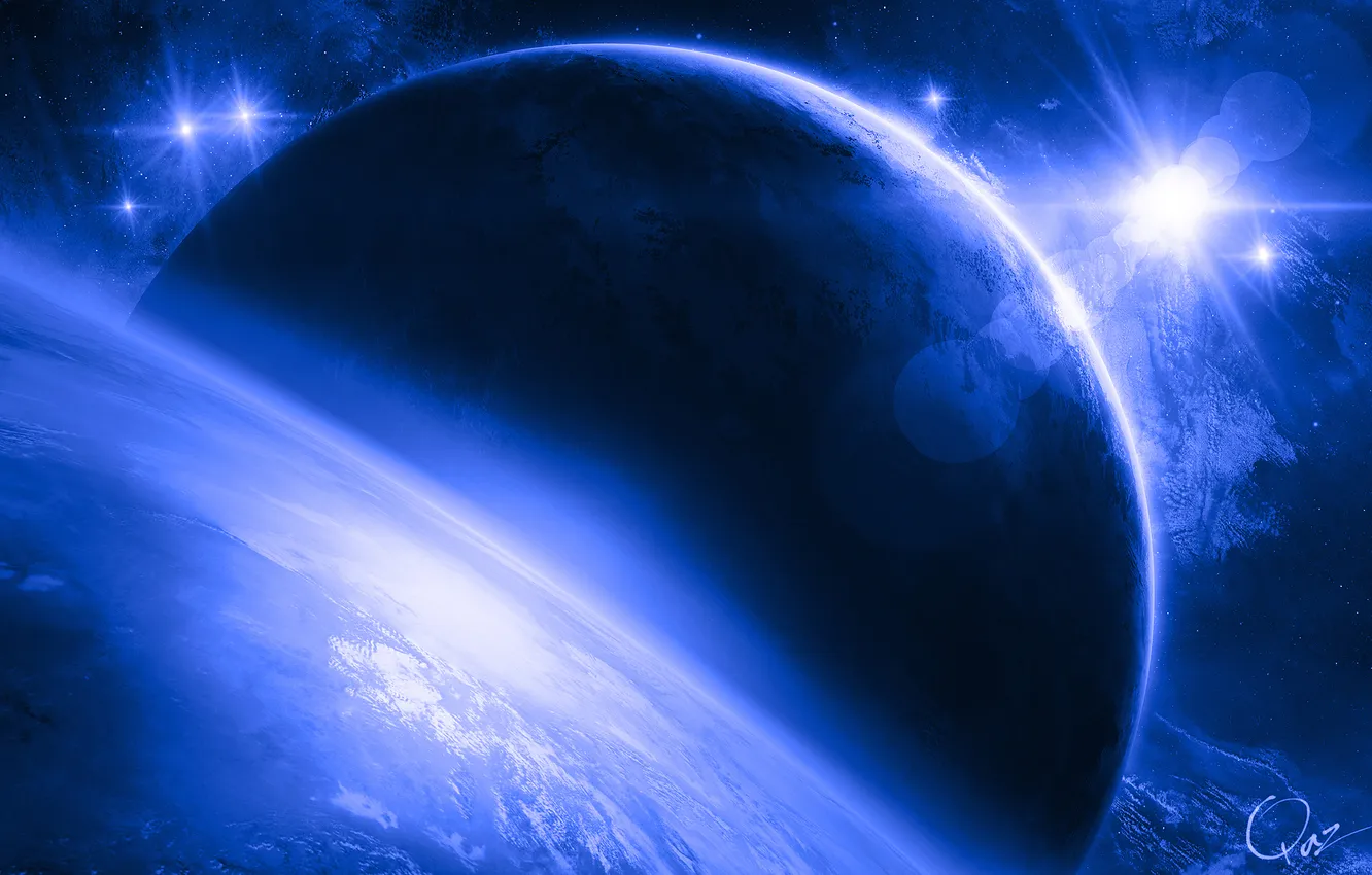 Photo wallpaper space, stars, lights, planet, QAuZ