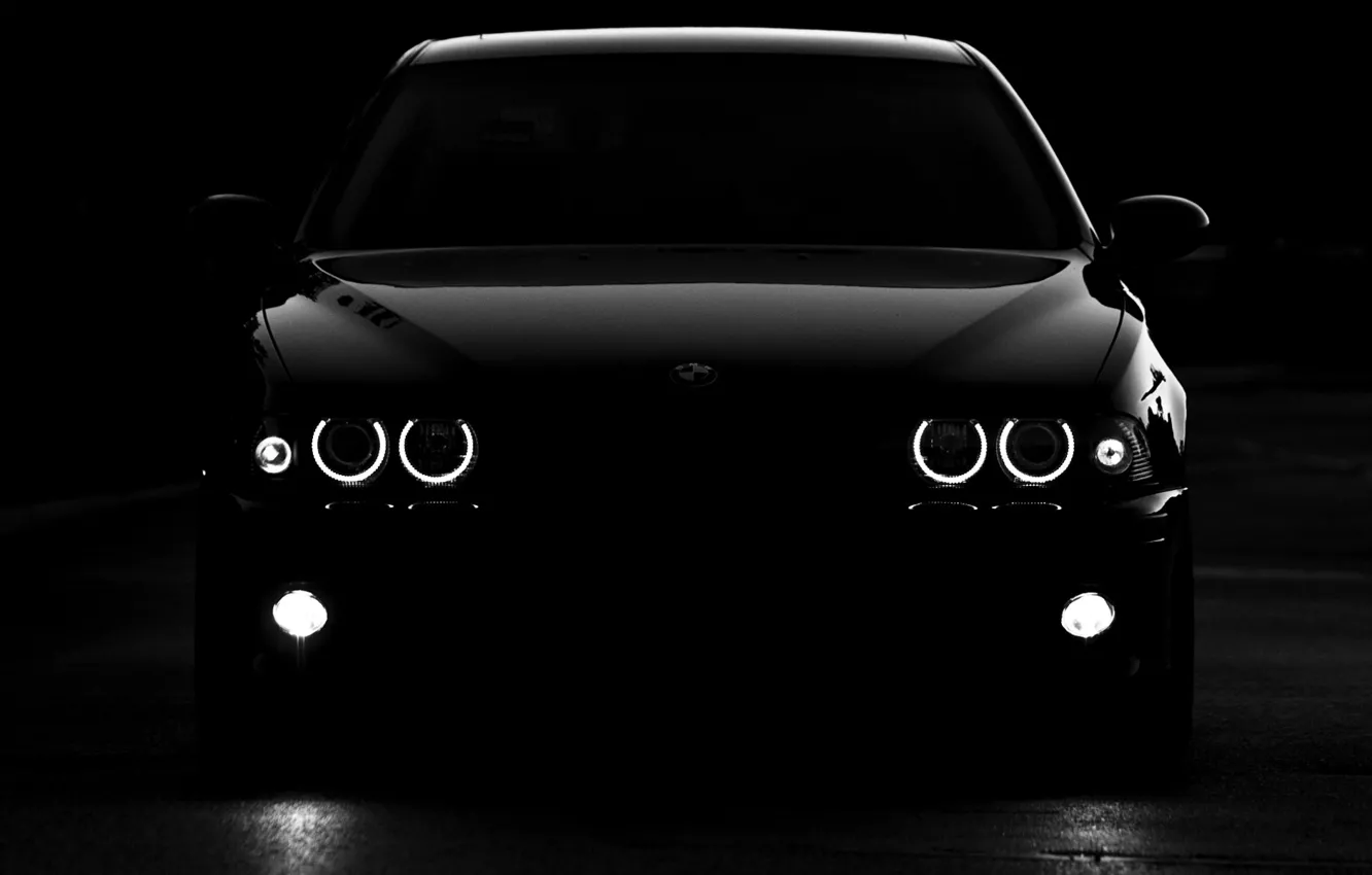 Photo wallpaper bmw, BMW, cars, black and white, cars, angel eyes, auto wallpapers, car Wallpaper