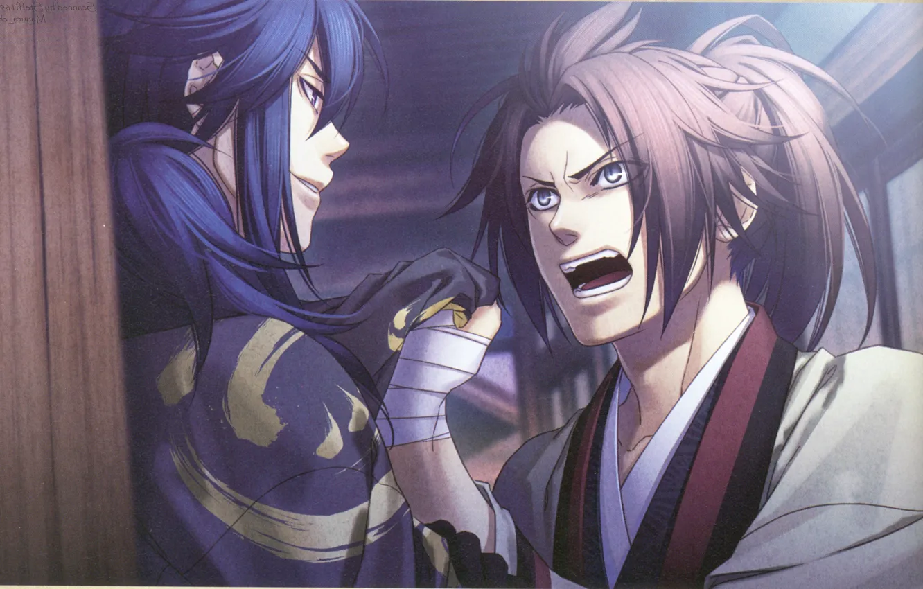 Photo wallpaper fight, hakuouki shinsengumi kitano, two guys, fight, the legend of the demon Sakura, by yone …