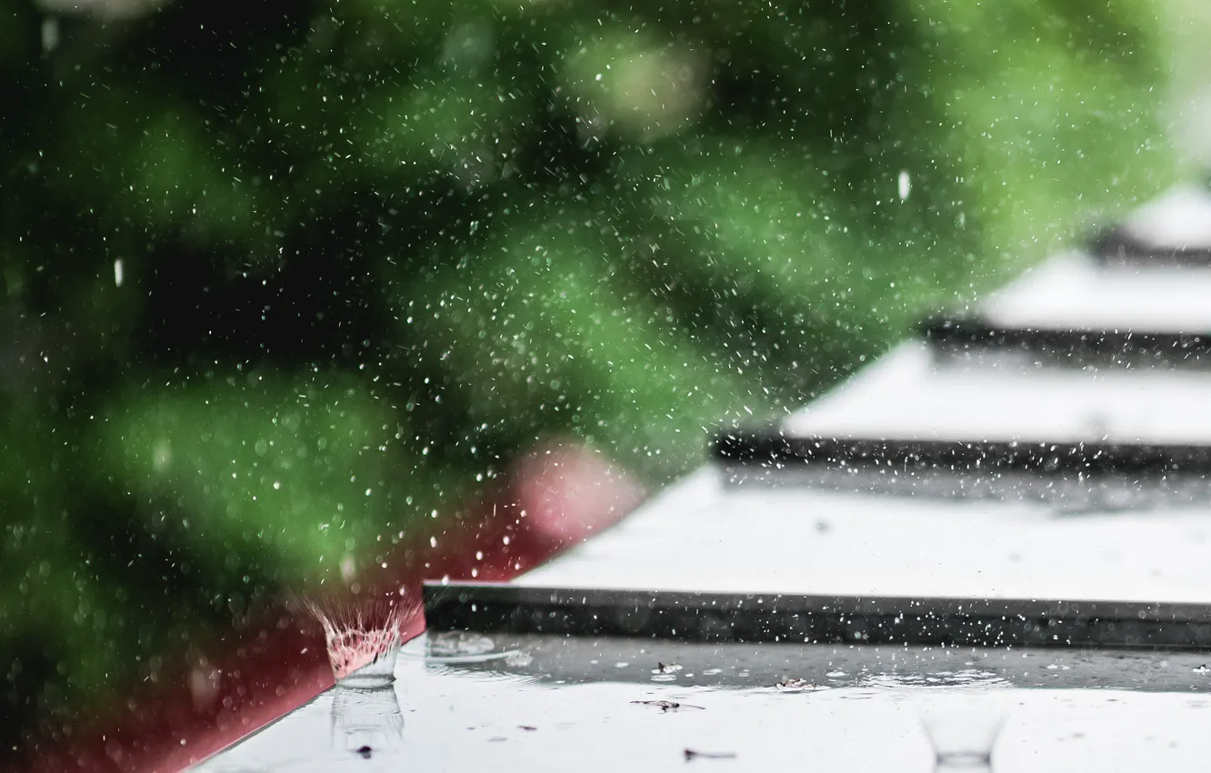 Photo wallpaper roof, drops, squirt, rain