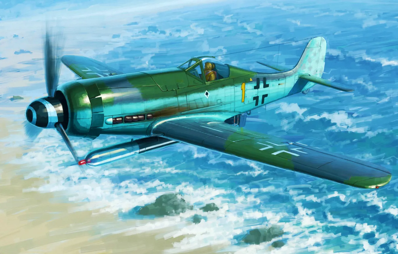 Photo wallpaper war, art, airplane, painting, Focke-Wulf FW190D-12 R14