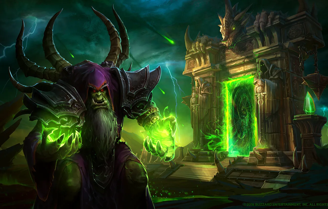 Photo wallpaper Blizzard, warcraft, warlock, orc, Gul'dan, shaman, Guldan, From roses