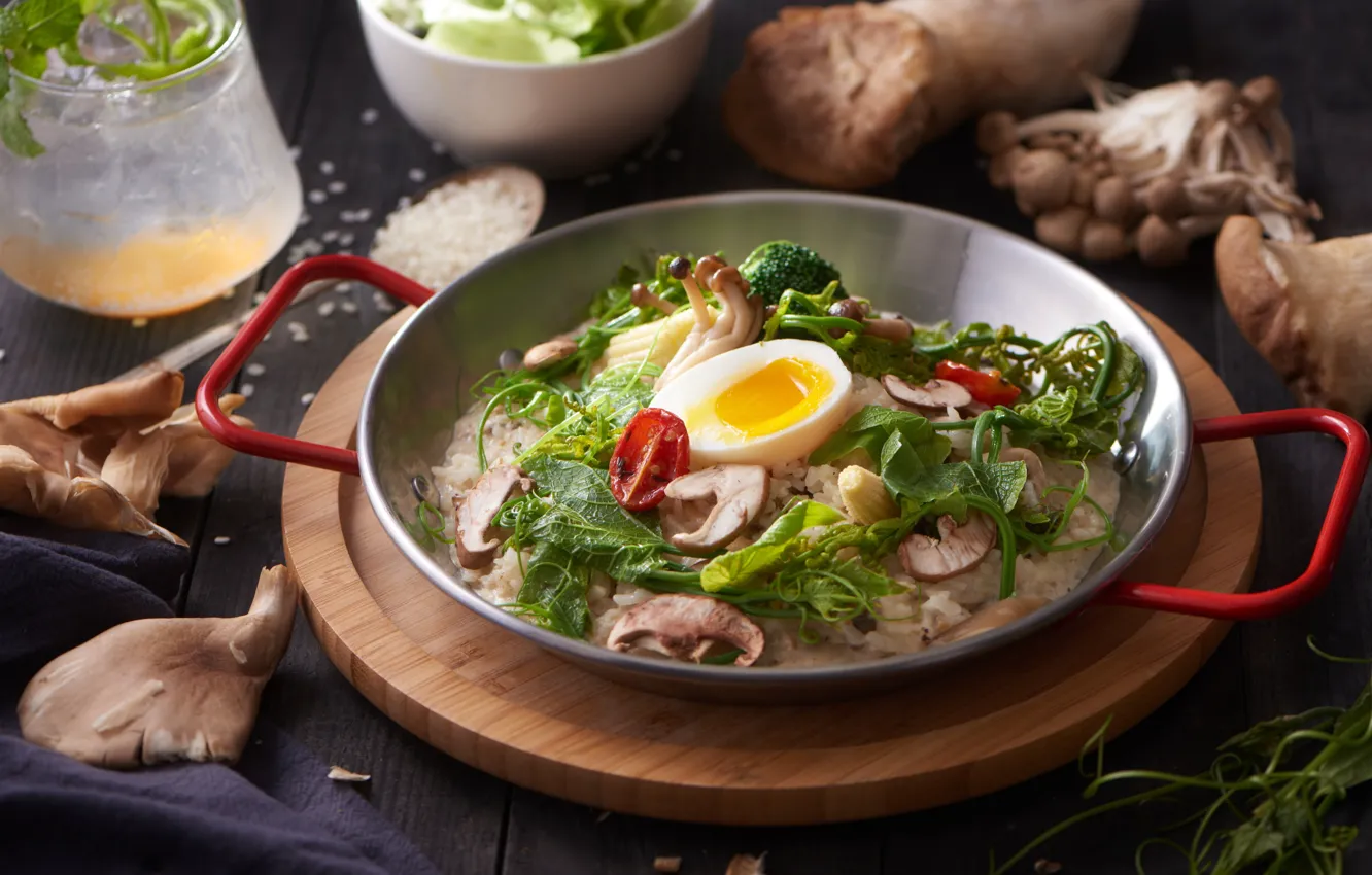Photo wallpaper mushrooms, eggs, dish