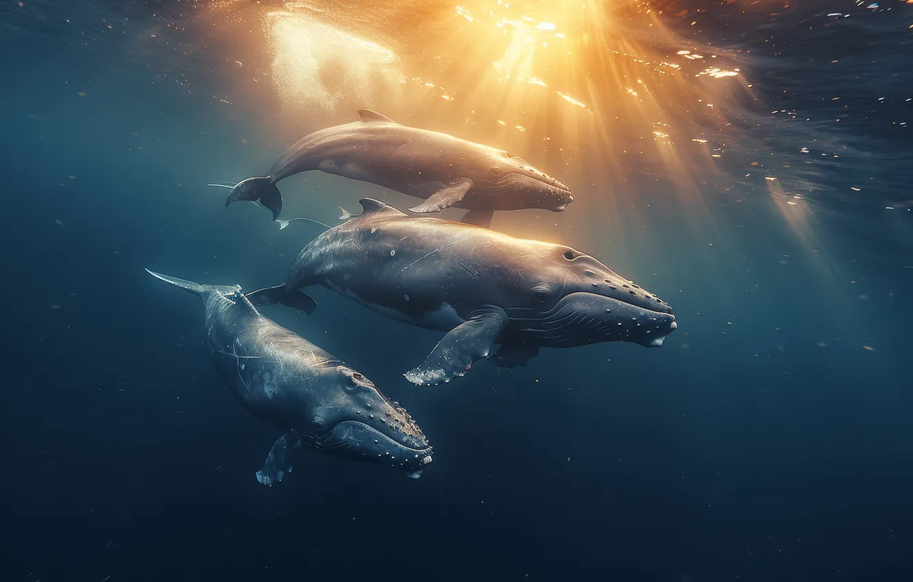 Photo wallpaper kit, underwater world, the rays of the sun, three, digital art, AI art, The Art …