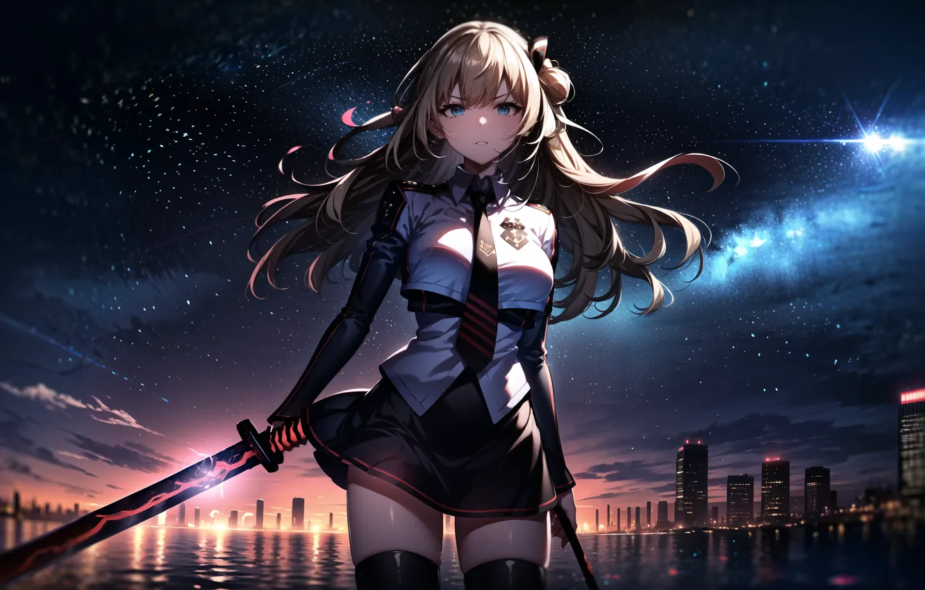Photo wallpaper long hair, anime, zettai ryouiki, blonde, solo, artwork, anime girls, uniform