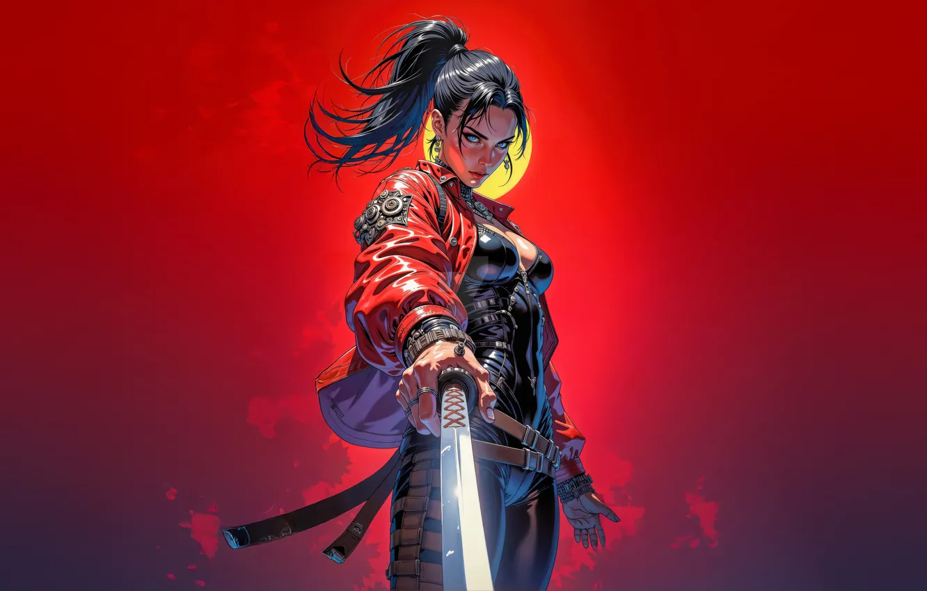 Photo wallpaper girl, samurai, ninja, queen, Cyberpunk