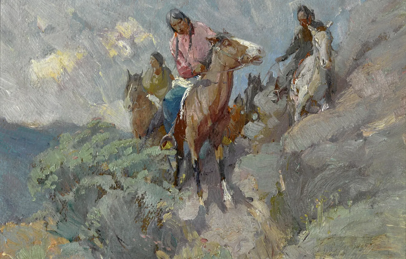 Photo wallpaper Picture, The Indians, Horse, Oscar Edmund Berninghaus, American artist, Oscar Edmund Berninghaus, Indian horsemen on …