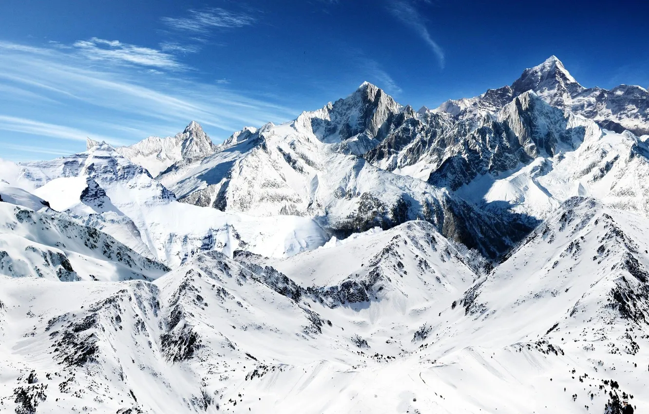 Photo wallpaper winter, the sky, clouds, snow, landscape, mountains, nature, rocks