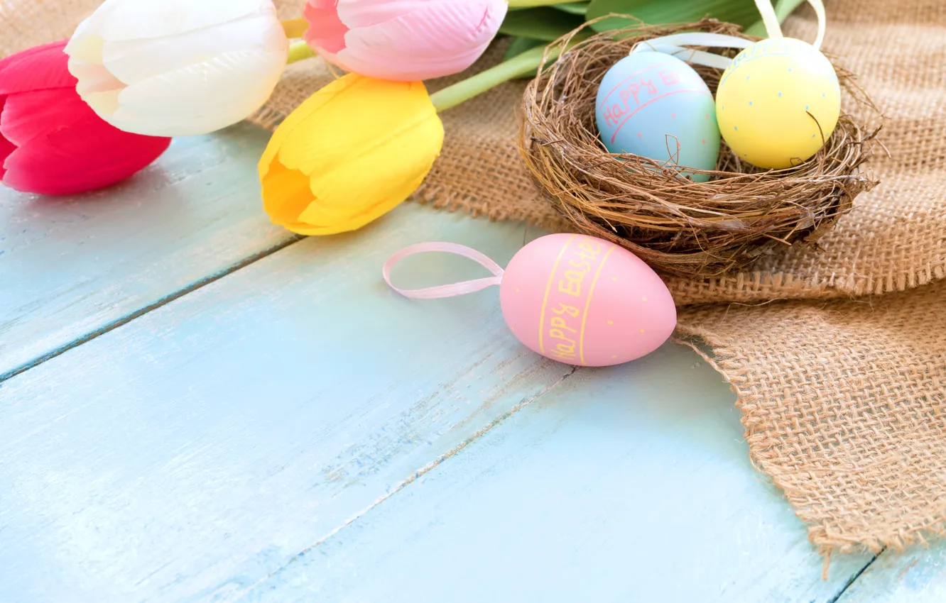 Photo wallpaper holiday, eggs, spring, Easter, socket, tulips