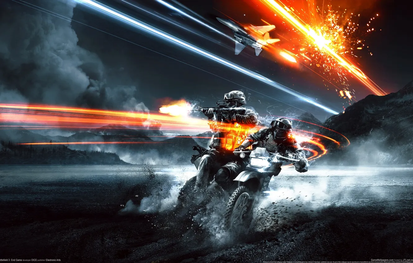Photo wallpaper fighter, end game, Battlefield 3, marine, Off-Road Motorcycle, Without Logo