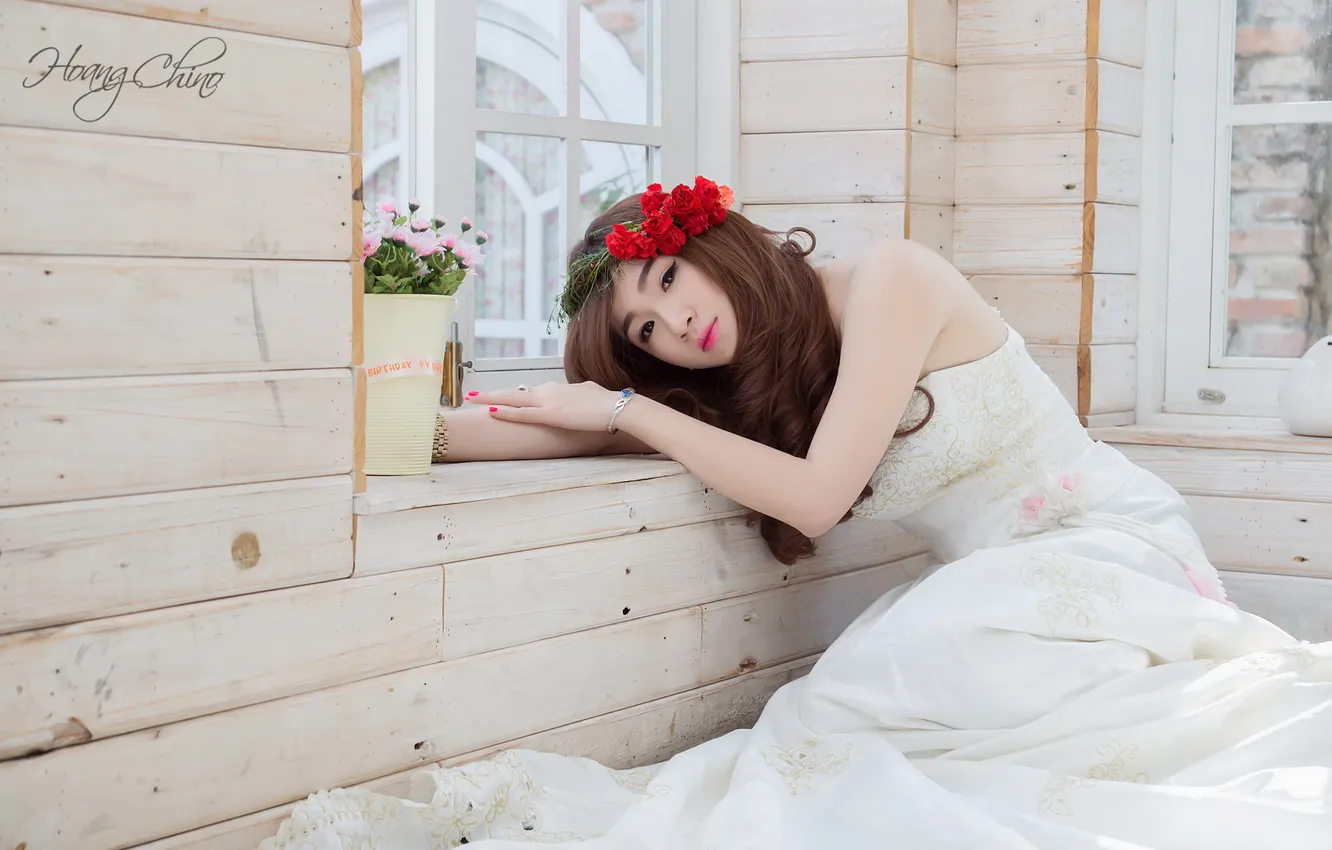 Photo wallpaper girl, background, Asian