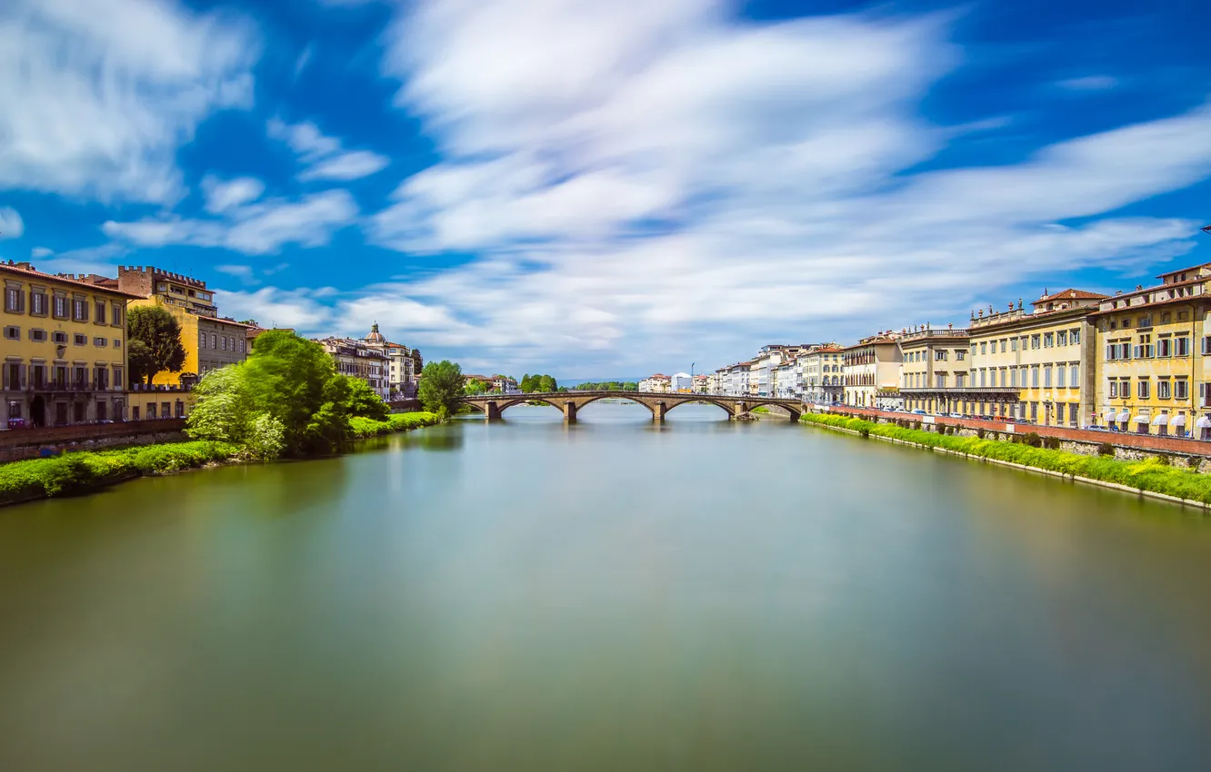 Photo wallpaper the sky, bridge, river, home, Italy, Florence, Arno