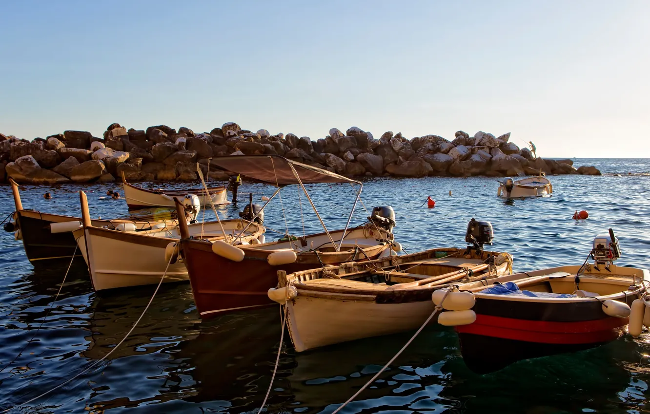Photo wallpaper sea, boat, harbour