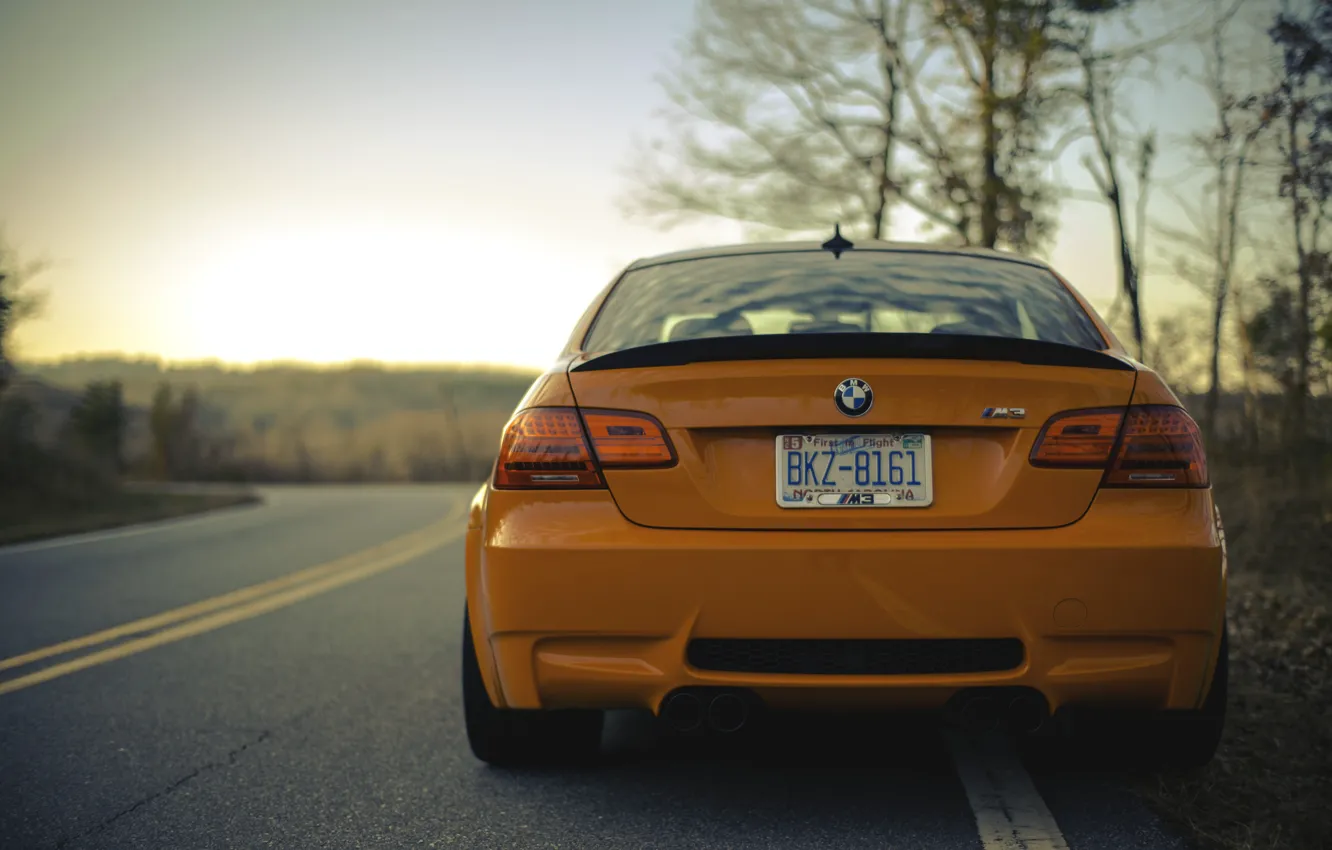 Photo wallpaper road, orange, BMW, the evening, BMW, road, evening, orange