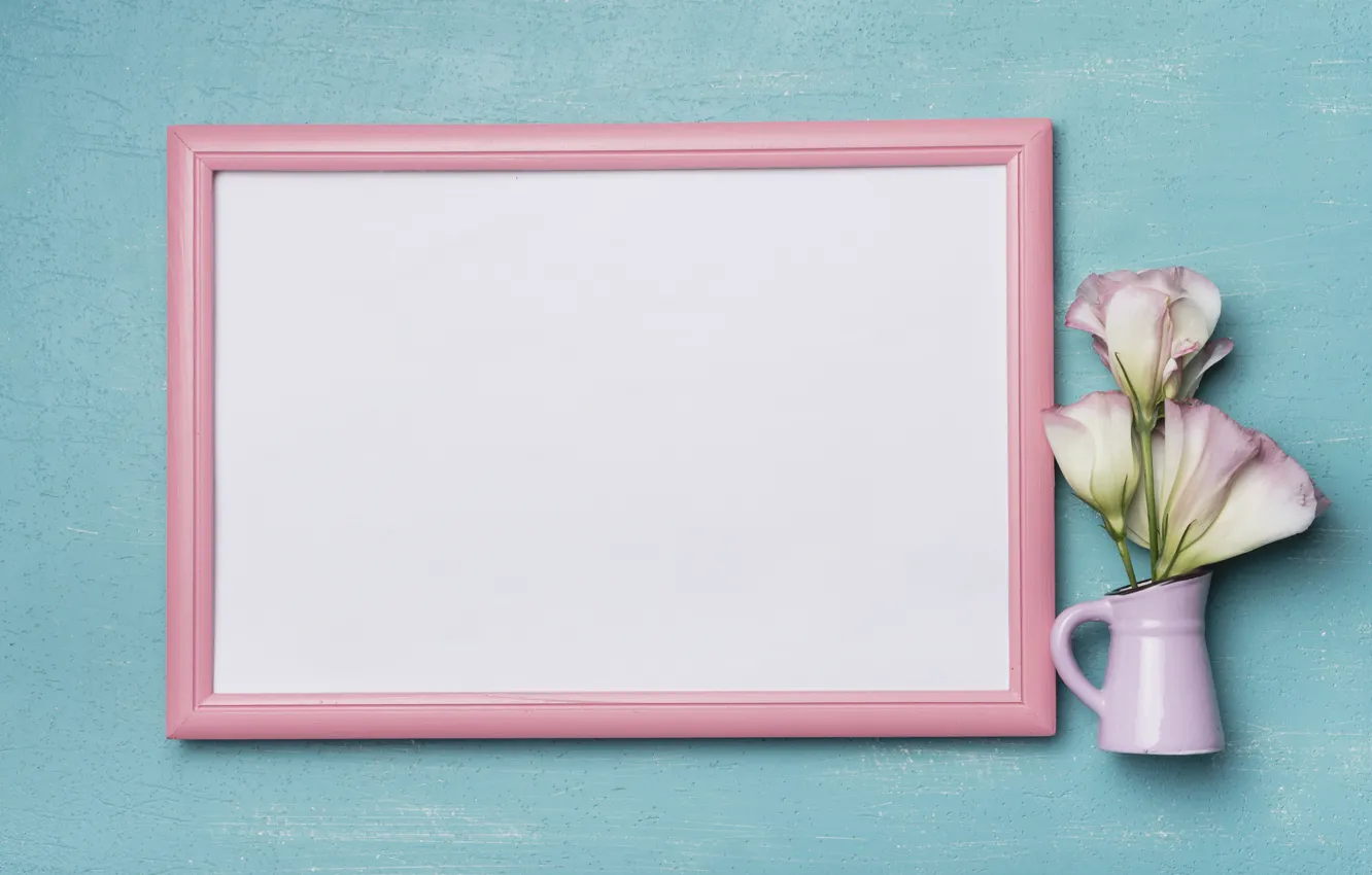 Photo wallpaper flowers, background, blue, bouquet, frame, eustoma