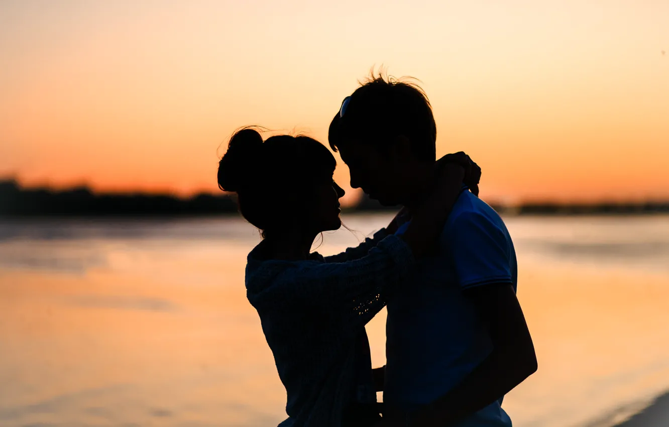 Photo wallpaper beach, summer, girl, love, sunset, the evening, summer, love