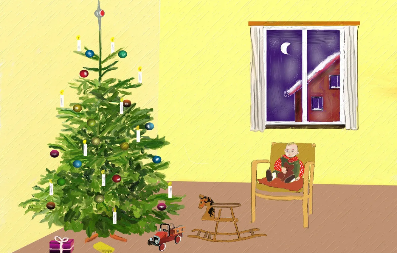 Photo wallpaper void, balls, decoration, night, yellow, children, loneliness, background