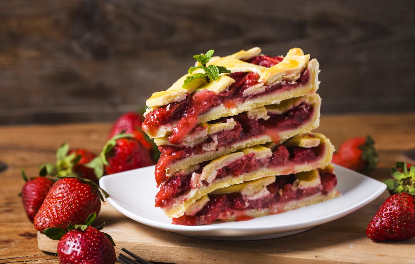 Photo wallpaper berries, strawberry, pie, fresh, cake, sweet, strawberry, berries