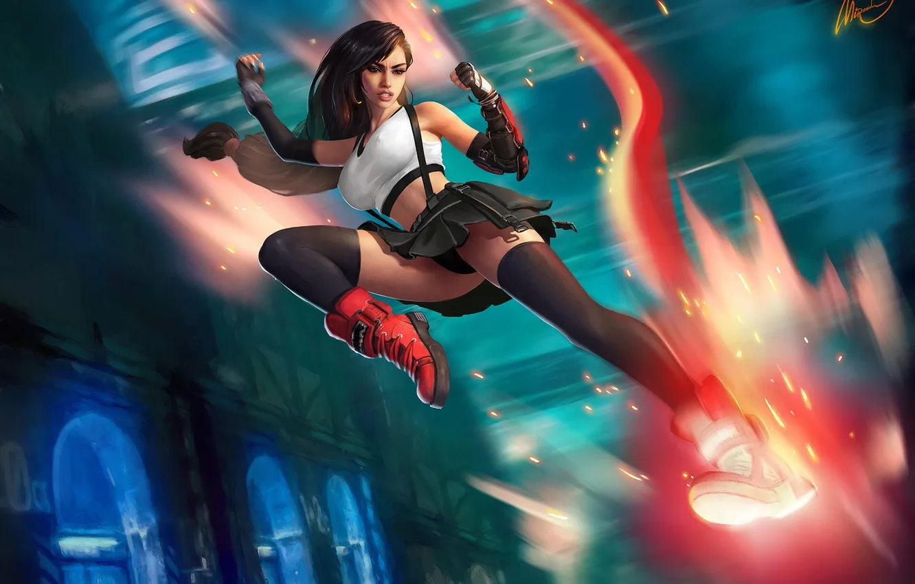 Photo wallpaper digital art, fan art, Final Fantasy VII, Tifa Lockhart, video game art, video game characters, …