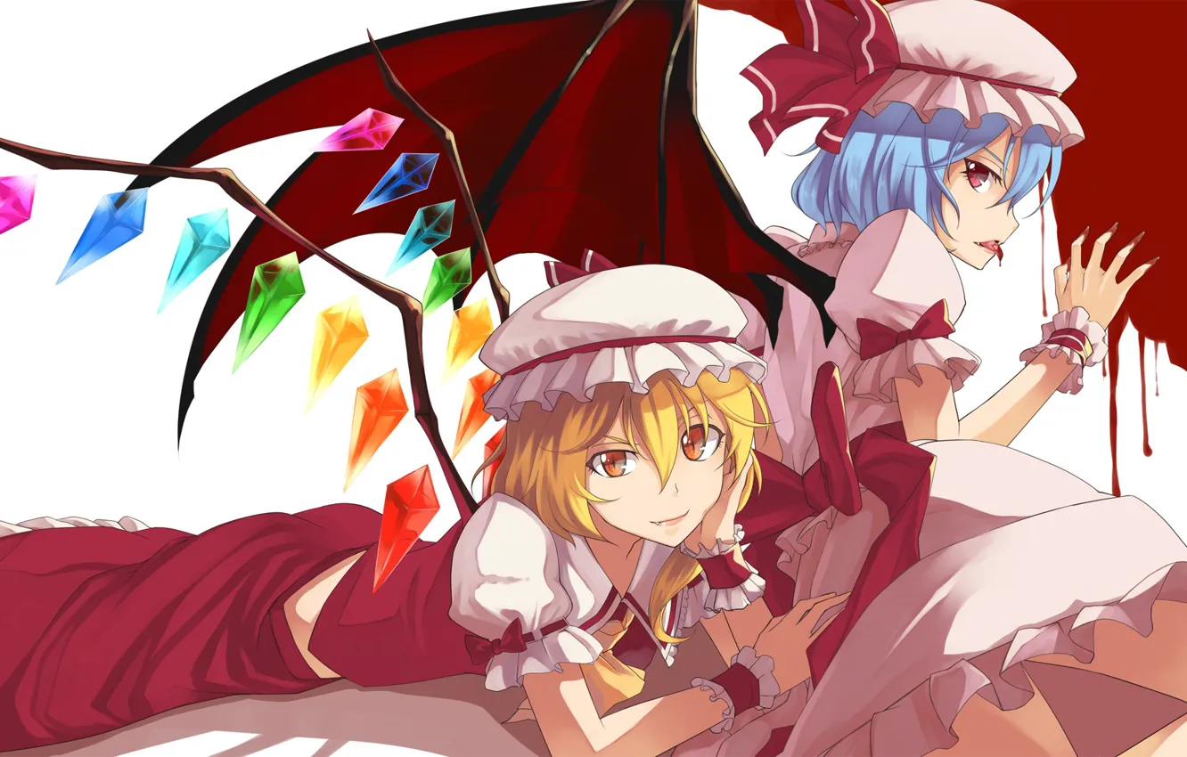 Photo wallpaper blood, red eyes, Touhou Project, Remilia Scarlet, Flandre Scarlet, project East, a drop of blood, …