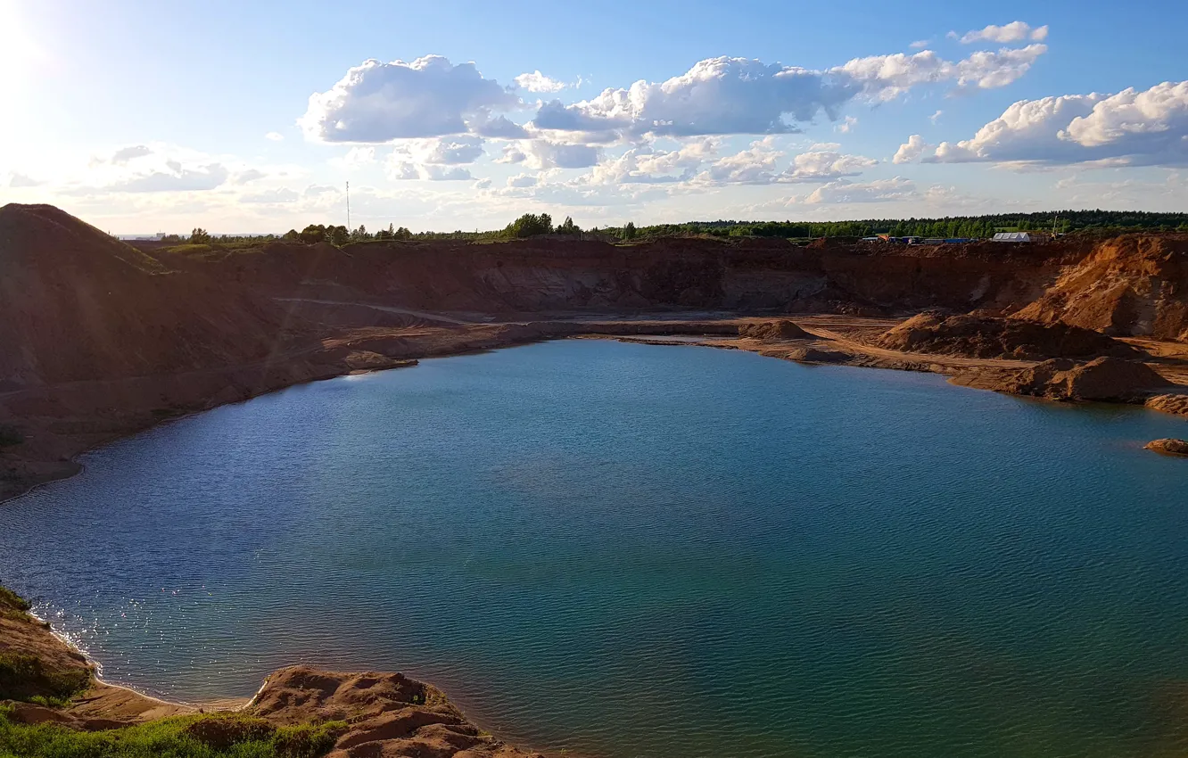 Photo wallpaper the sky, water, the sun, horizon, quarry, benefit