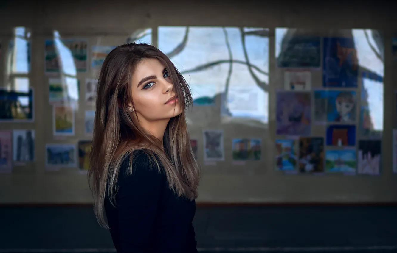 Photo wallpaper look, pose, model, portrait, makeup, dress, hairstyle, brown hair