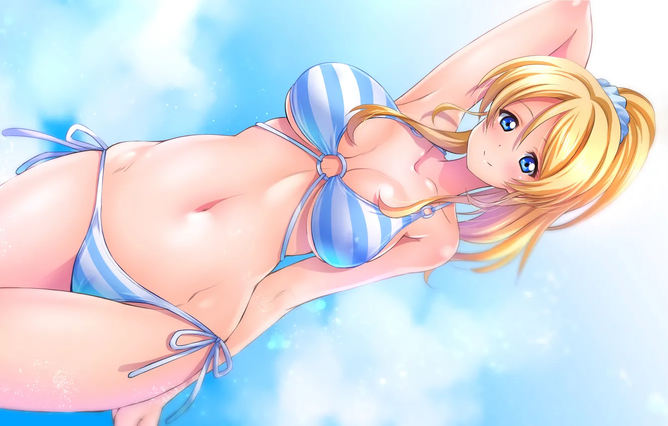 Photo wallpaper girl, sexy, cleavage, long hair, boobs, anime, blue eyes, beautiful