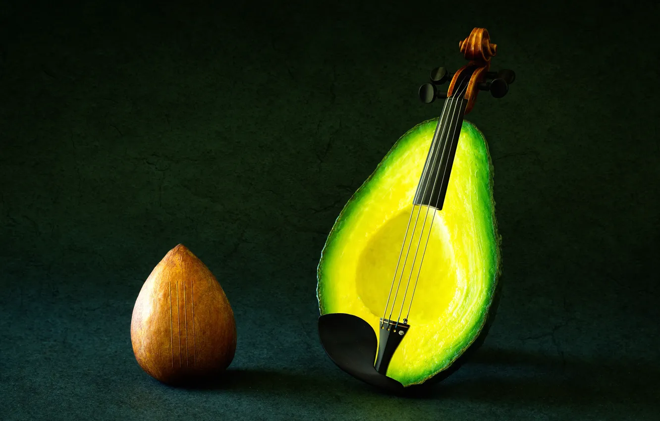 Photo wallpaper fantasy, violin, strings, avocado