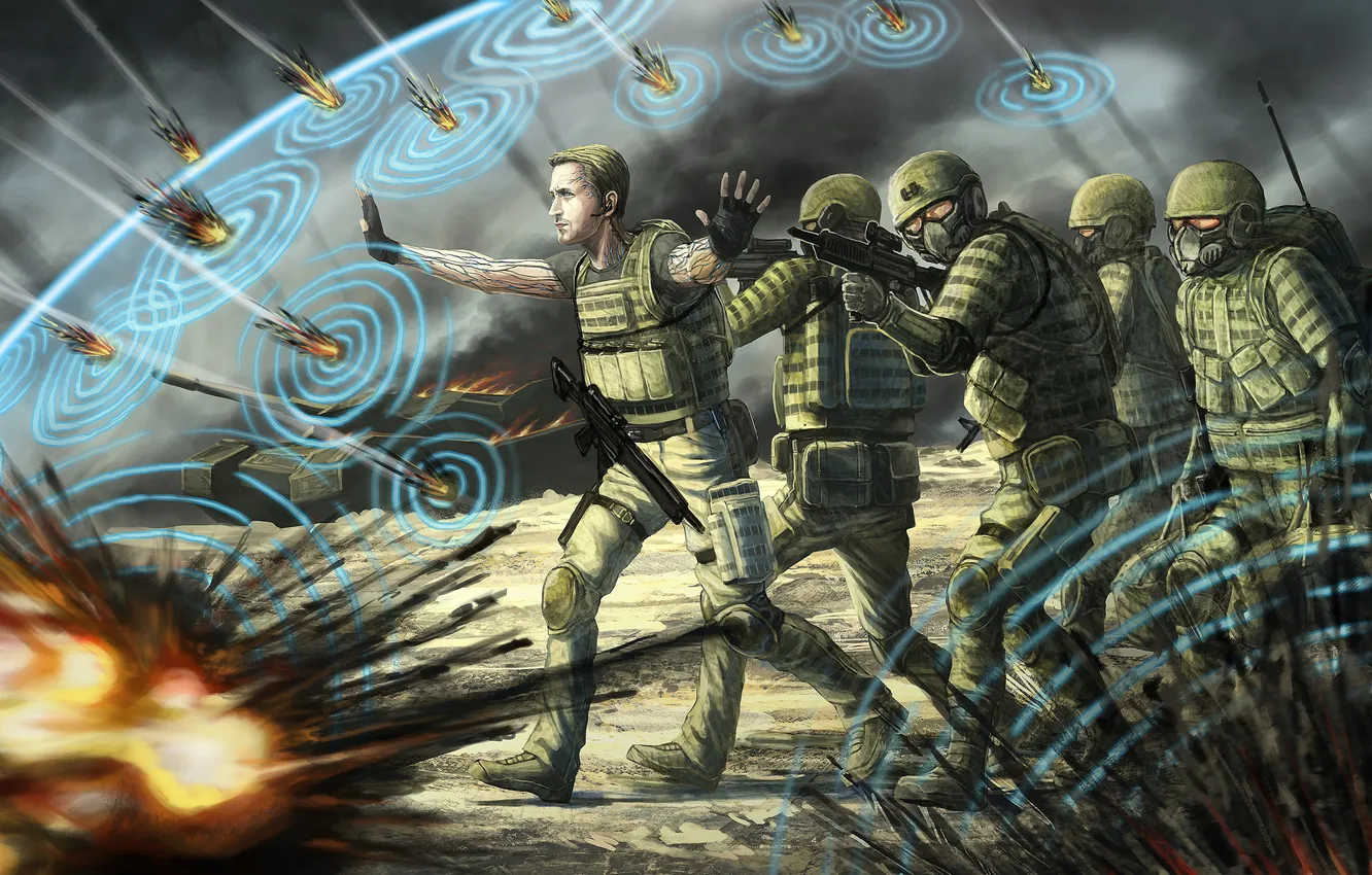 Photo wallpaper soldiers, bullets, shield, war, psy ops