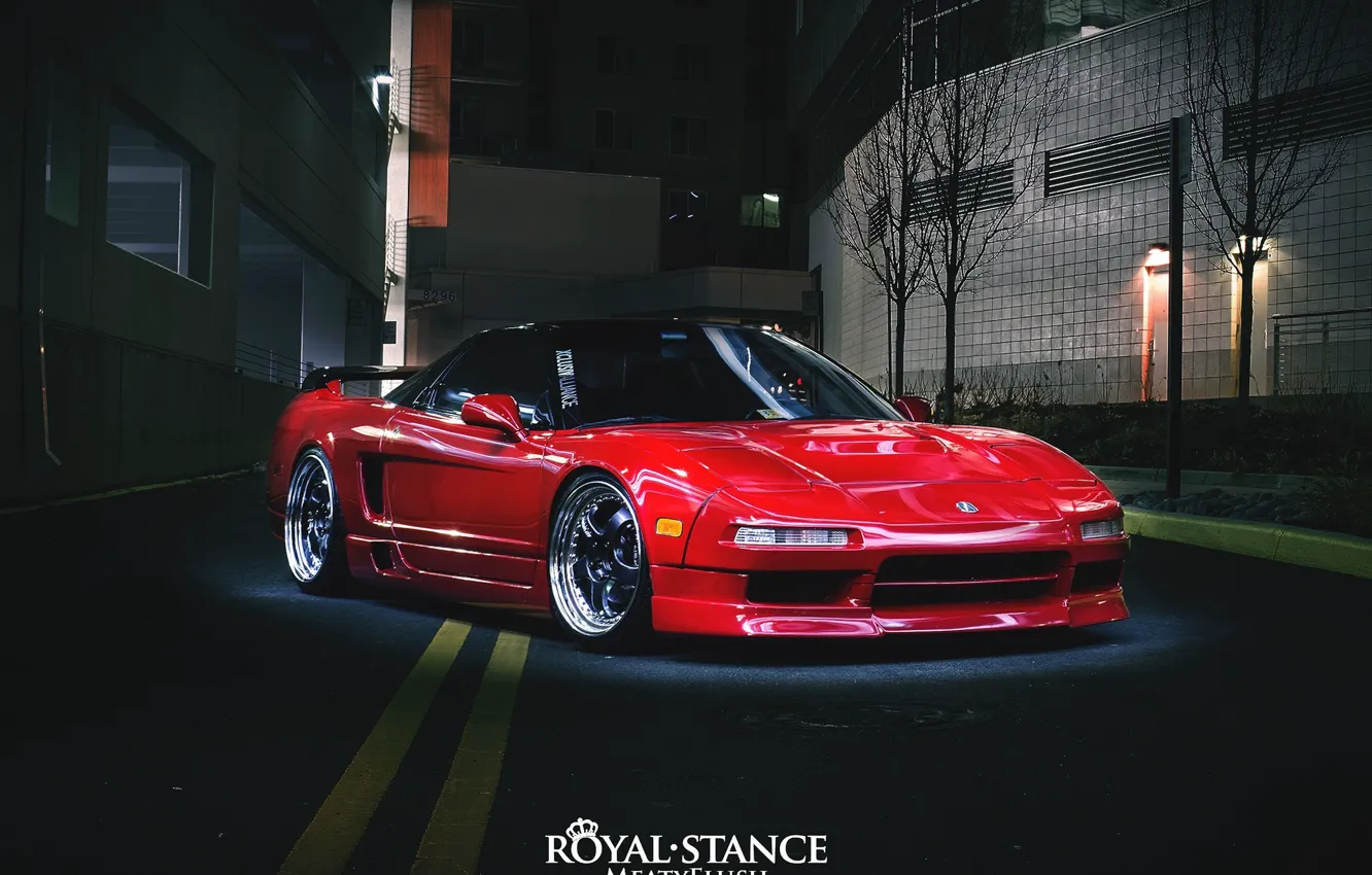 Photo wallpaper red, tuning, night, stance, Sport, NSX, Honda, Japan