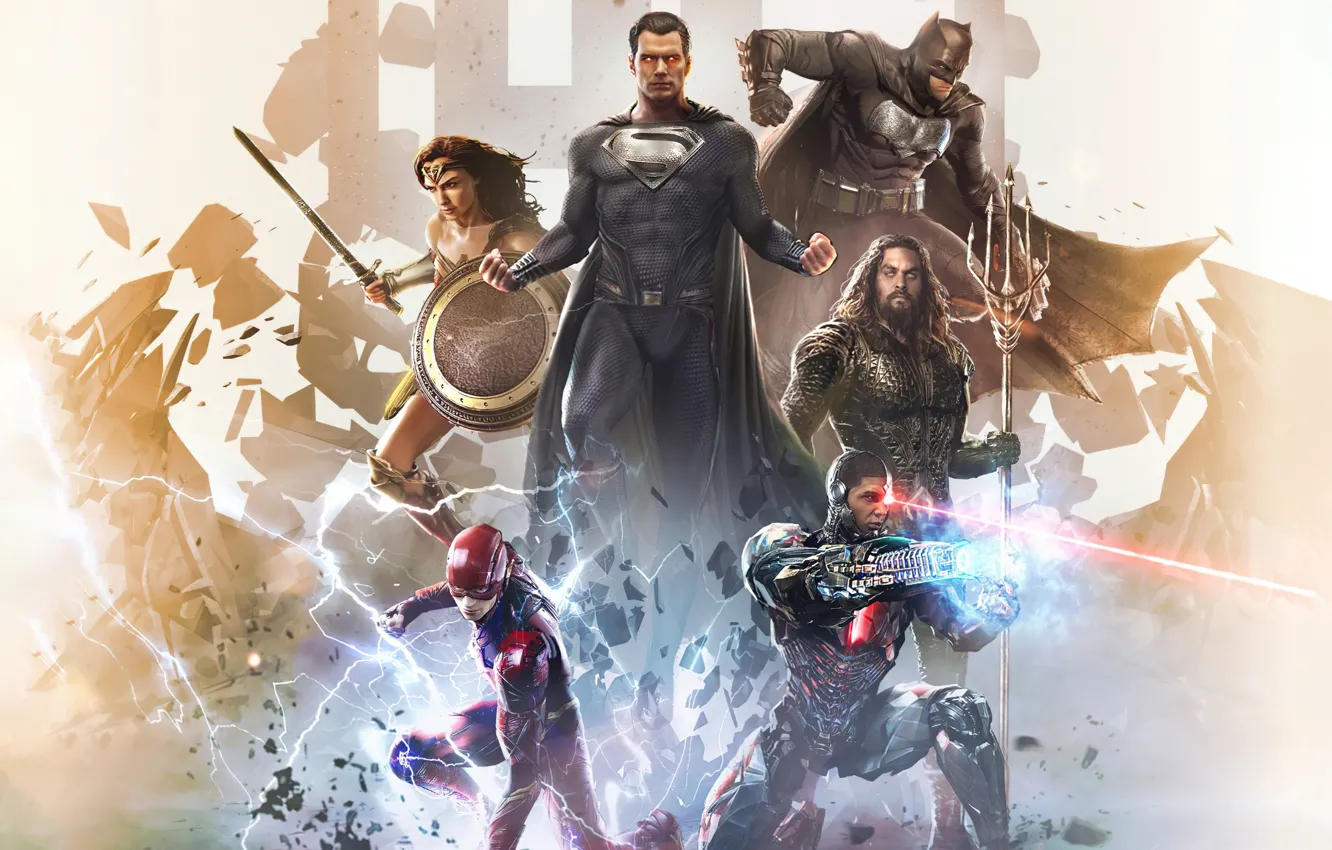 Photo wallpaper Wonder Woman, Batman, Superman, Cyborg, Henry Cavill, Flash, Aquaman, Jason Momoa