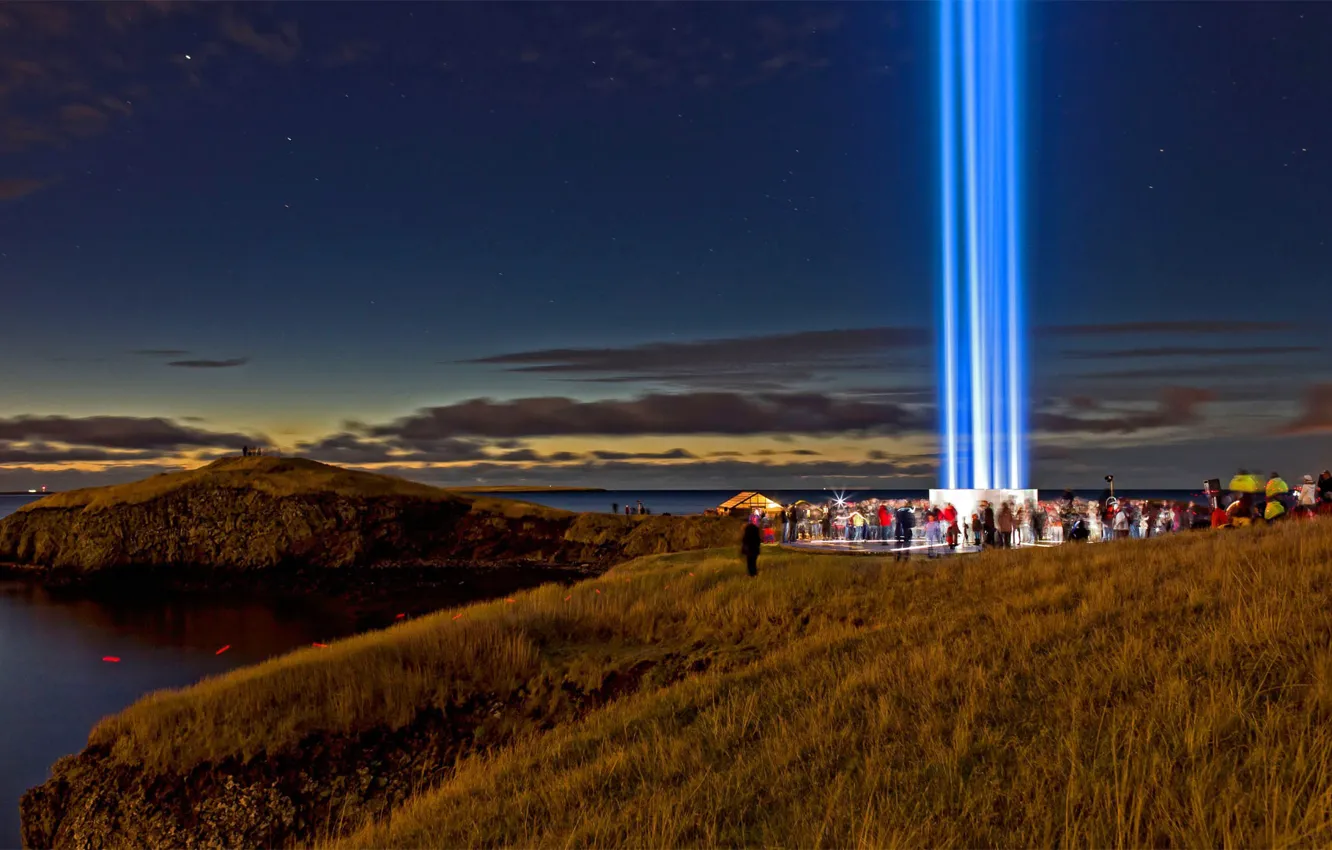 Photo wallpaper Iceland, Reykjavik, Imagine Peace Tower, The international day of peace