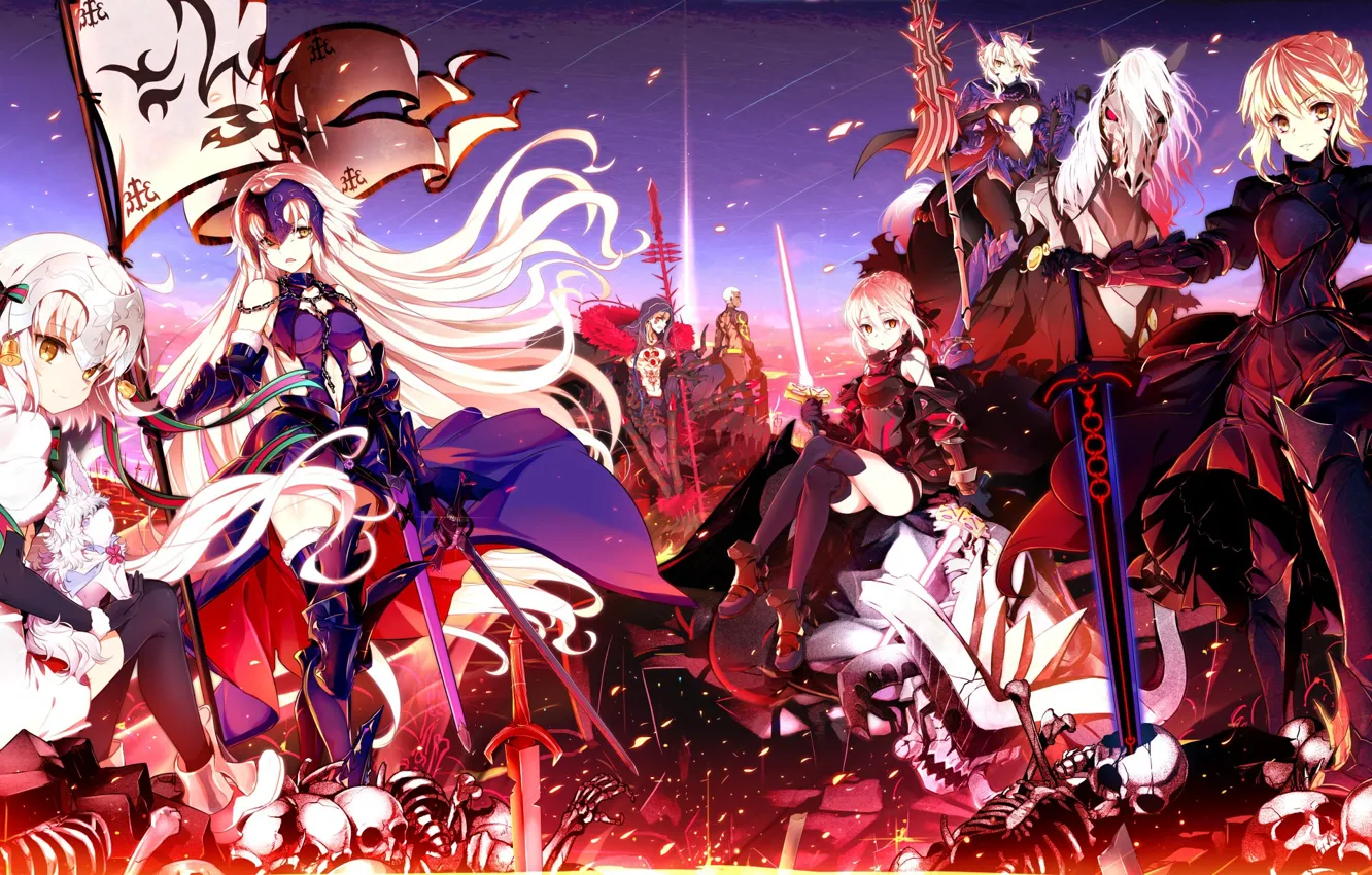 Photo wallpaper the sky, clouds, smile, weapons, girls, sword, anime, art