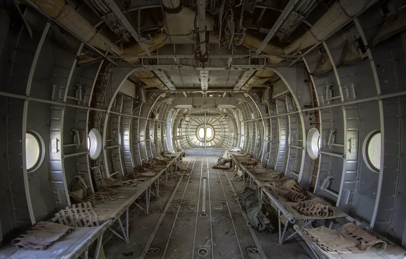Photo wallpaper plane, iron, abandoned, beds