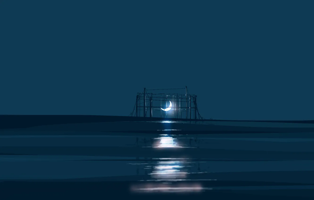 Photo wallpaper the sky, water, night, cell, fantasy, Crescent