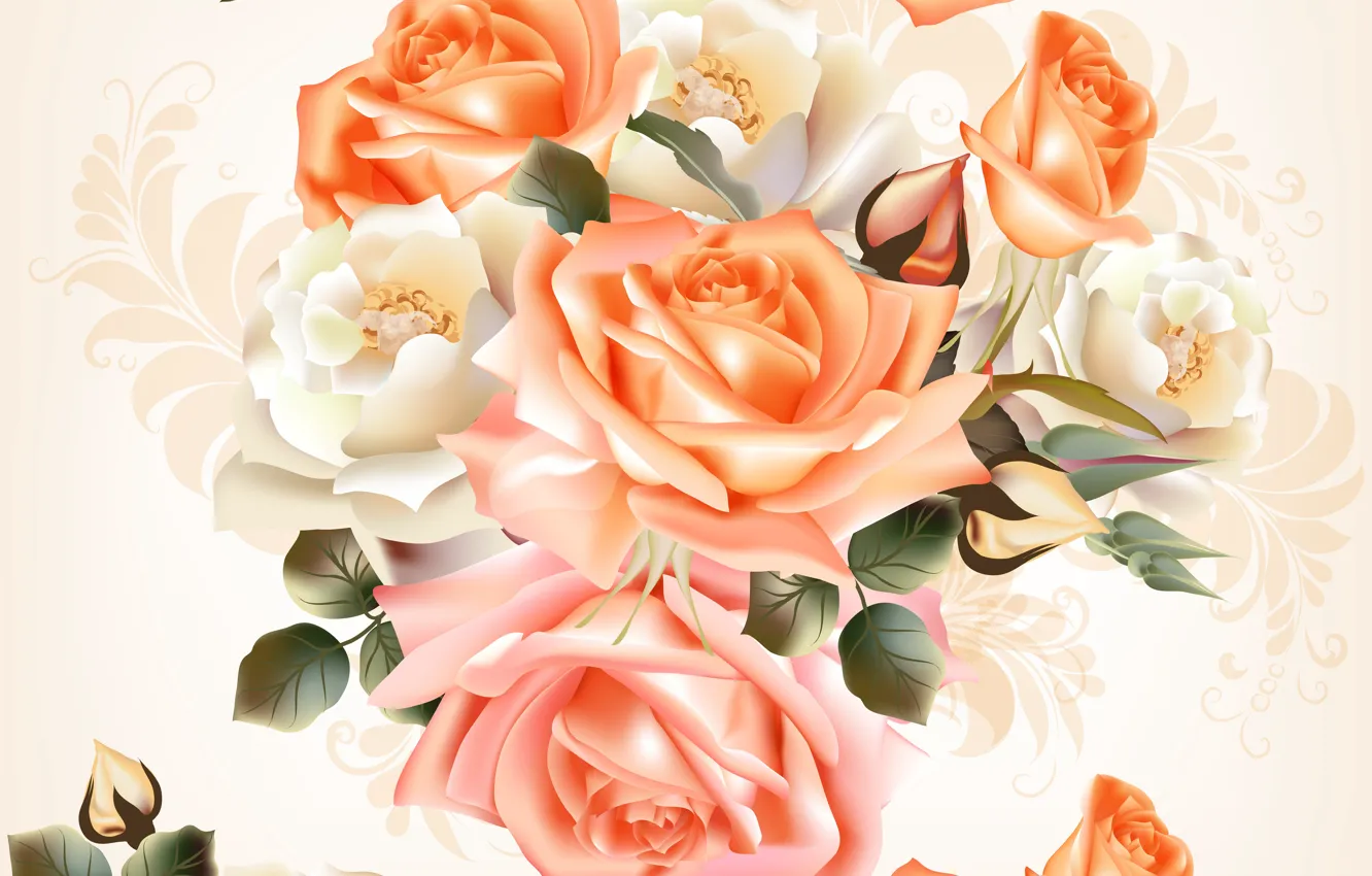 Photo wallpaper roses, bouquet, texture, composition