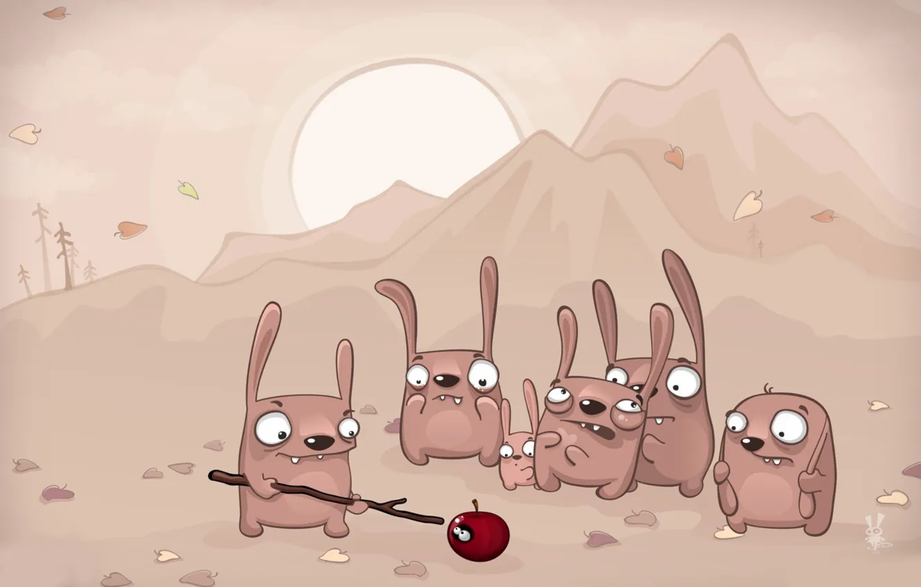 Photo wallpaper eyes, fear, apples, hare, the situation, stick