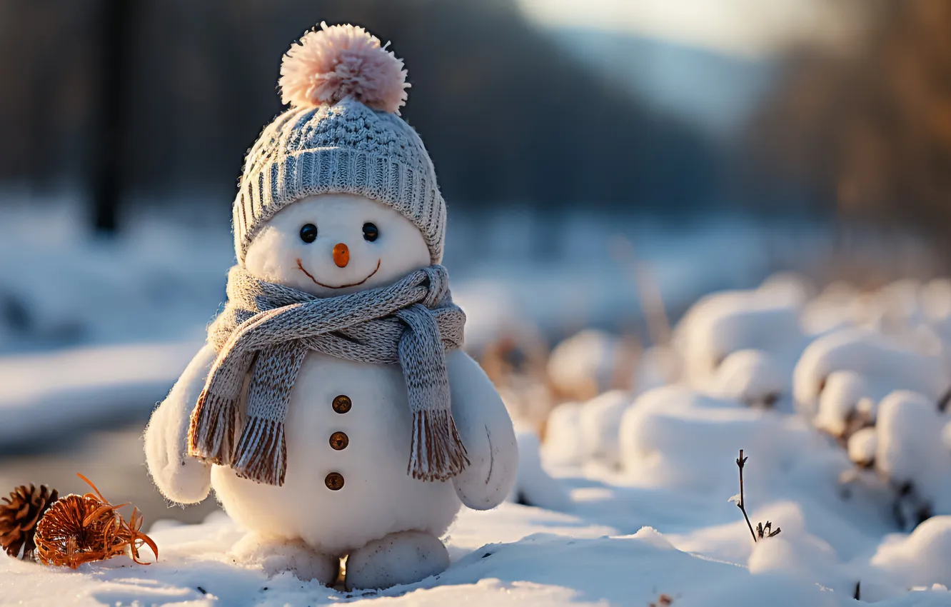 Photo wallpaper winter, snow, new year, Christmas, snowman, Christmas, winter, snow
