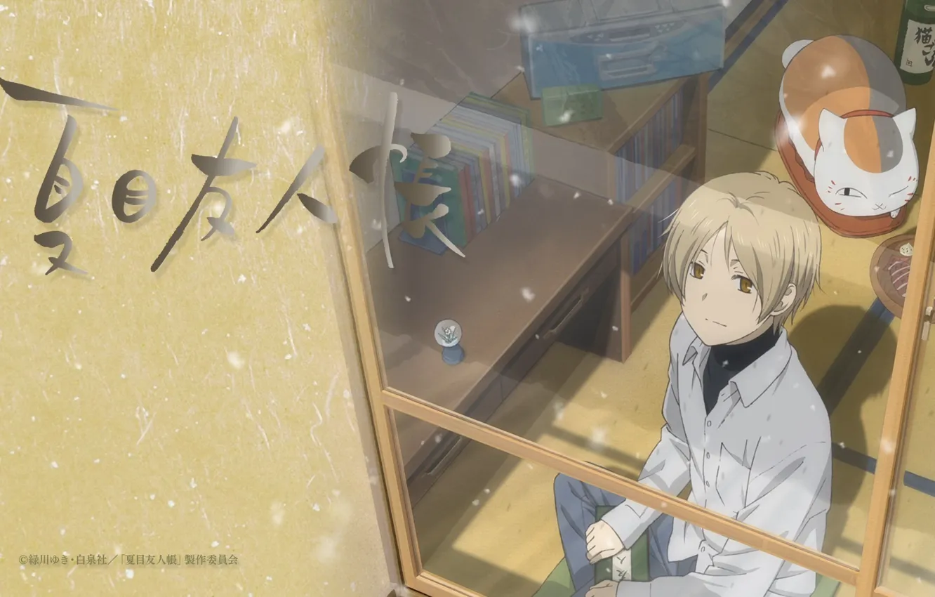 Photo wallpaper cat, table, room, window, book, art, natsume yuujinchou, The Natsume book of friendship