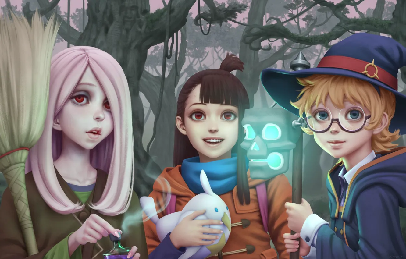 Photo wallpaper girl, forest, hat, anime, asian, witch, japanese, oriental