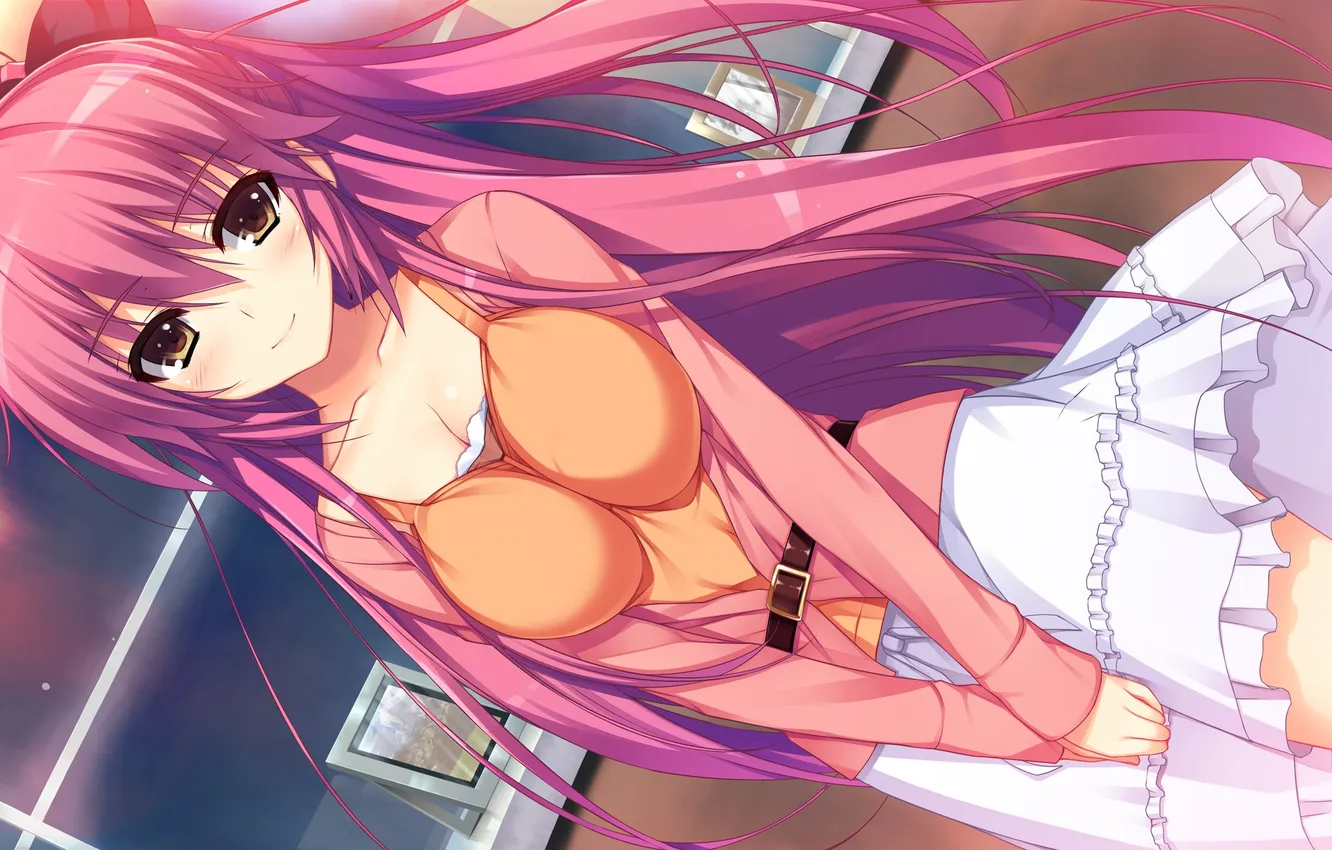 Photo wallpaper look, girl, smile, room, art, embarrassment, tomose shunsaku, reminiscence