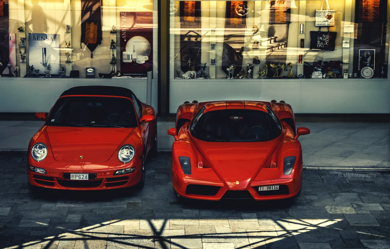 Photo wallpaper car, Porsche, Ferrari, red, Monaco, cars, enzo, Carrera