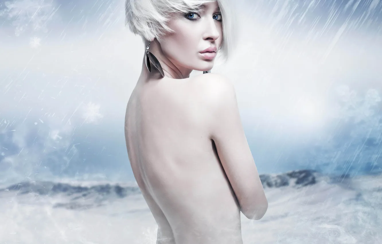 Photo wallpaper eyes, girl, rain, figure